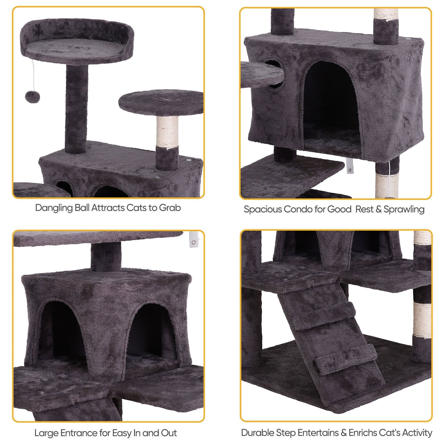 Elevate Your Cat's Playtime with the 55'' Cat Tree Tower Condo - Multi-Level Platforms and Safety Scratch Post