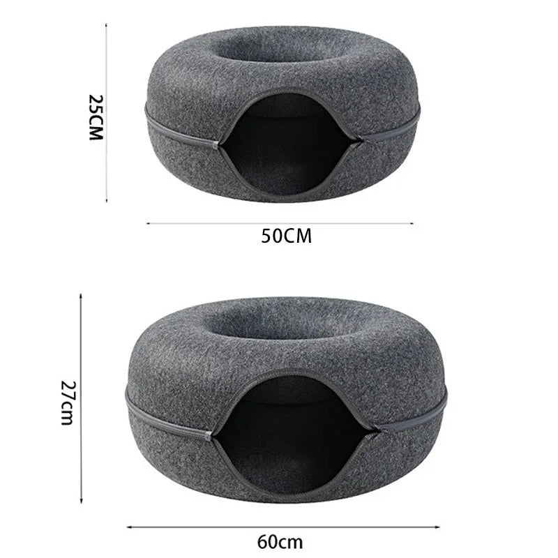 Cozy Donut Cat Bed with Interactive Tunnel - Perfect Indoor Playhouse for Your Feline Friend