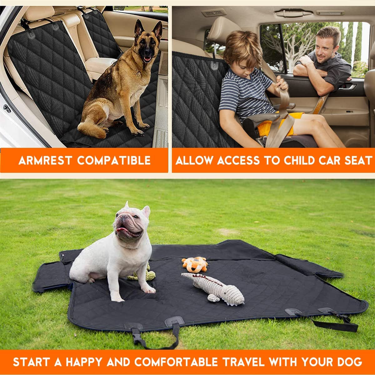 Ultimate Dog Car Seat Cover - Waterproof, Non-Slip Protector for Back Seats, Fits Most Cars, Trucks & SUVs - Black