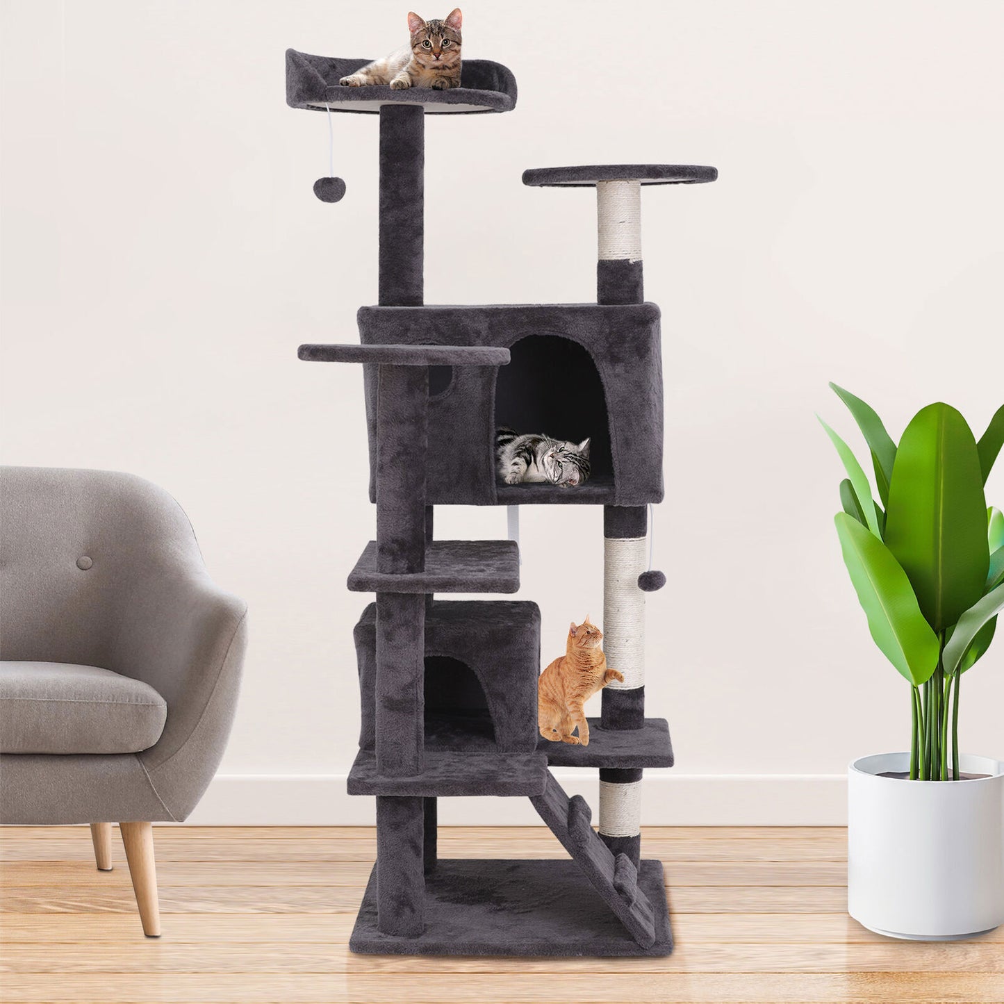 Elevate Your Cat's Playtime with the 55'' Cat Tree Tower Condo - Multi-Level Platforms and Safety Scratch Post