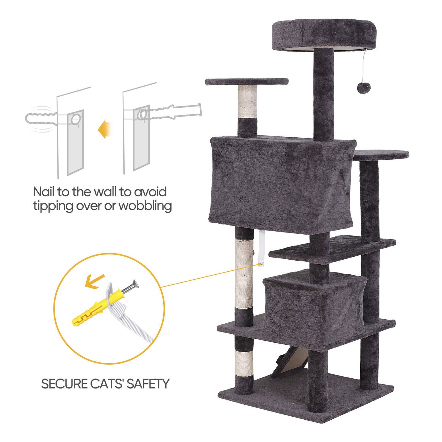Elevate Your Cat's Playtime with the 55'' Cat Tree Tower Condo - Multi-Level Platforms and Safety Scratch Post