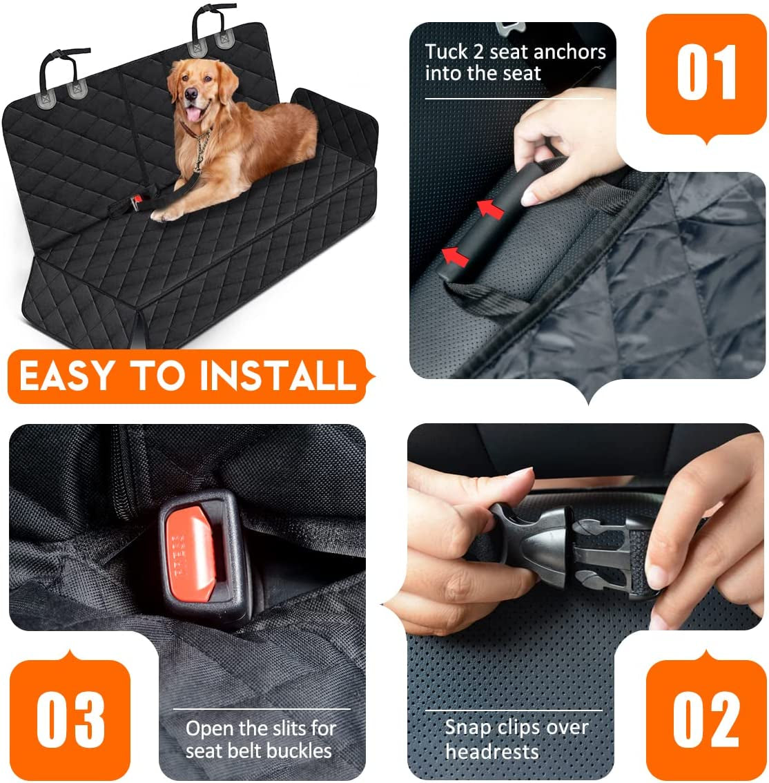 Ultimate Dog Car Seat Cover - Waterproof, Non-Slip Protector for Back Seats, Fits Most Cars, Trucks & SUVs - Black