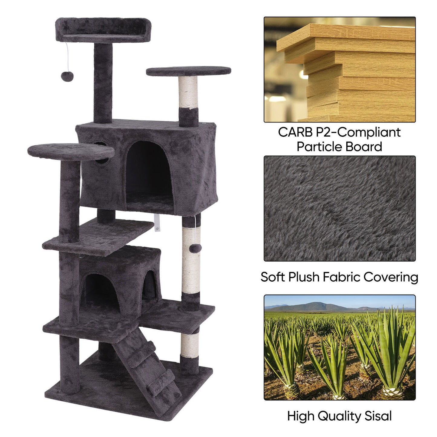 Elevate Your Cat's Playtime with the 55'' Cat Tree Tower Condo - Multi-Level Platforms and Safety Scratch Post