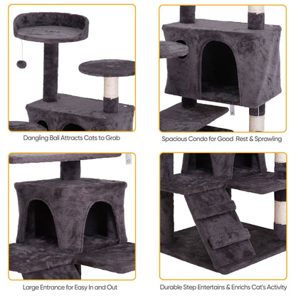 Elevate Your Cat's Playtime with the 55'' Cat Tree Tower Condo - Multi-Level Platforms and Safety Scratch Post