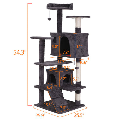 Elevate Your Cat's Playtime with the 55'' Cat Tree Tower Condo - Multi-Level Platforms and Safety Scratch Post