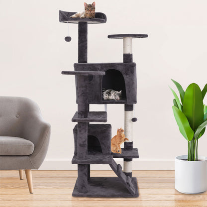 Elevate Your Cat's Playtime with the 55'' Cat Tree Tower Condo - Multi-Level Platforms and Safety Scratch Post