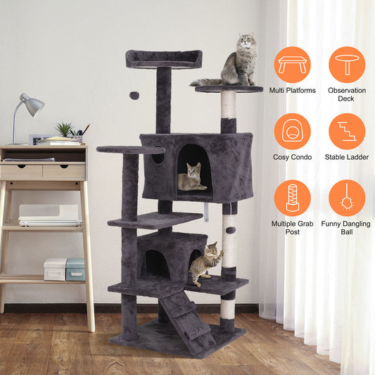 Elevate Your Cat's Playtime with the 55'' Cat Tree Tower Condo - Multi-Level Platforms and Safety Scratch Post