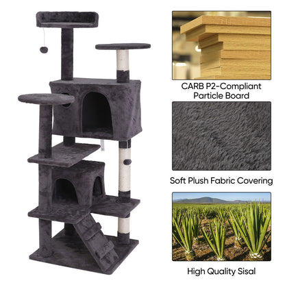 Elevate Your Cat's Playtime with the 55'' Cat Tree Tower Condo - Multi-Level Platforms and Safety Scratch Post